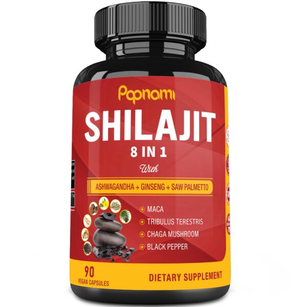 Frasco de cápsulas Shilajit Himalaya con Ashwagandha