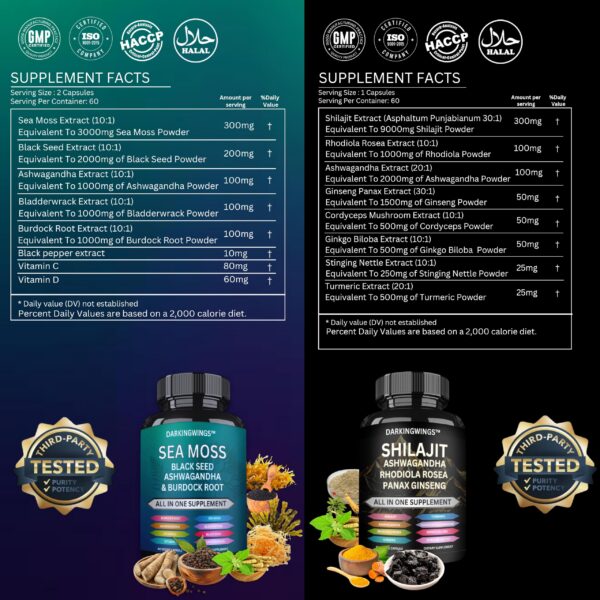 Frascos de suplemento Shilajit y Musgo Marino Darkingwings