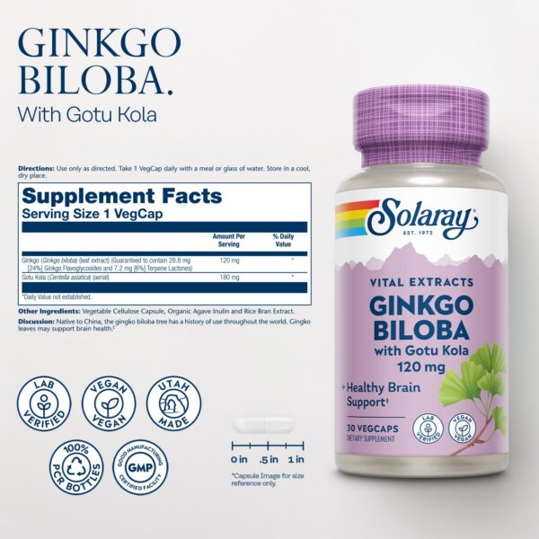 Cápsulas Solaray Extracto Ginkgo Biloba con Gotu Kola