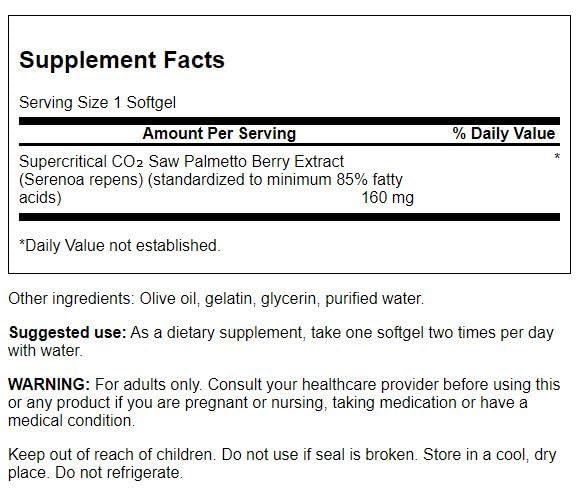 Cápsulas suaves Saw Palmetto Swanson para salud prostática
