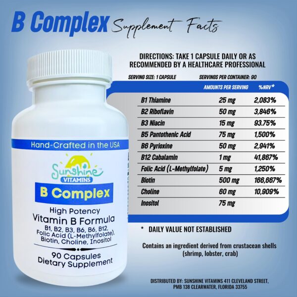 Cápsulas Sunshine Vitamins complejo vitaminas b extracto natural