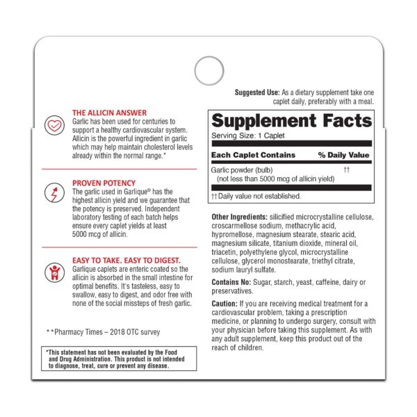 Cápsulas de suplemento Garlique para salud del corazón