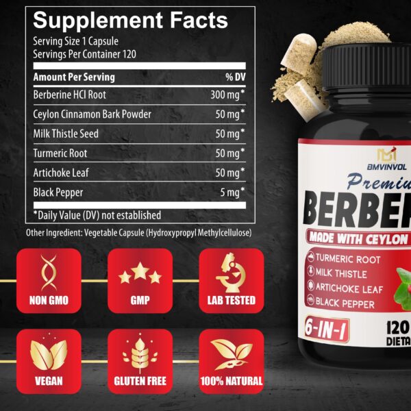 Cápsulas suplemento Berberina BMVINVOL 120 unidades