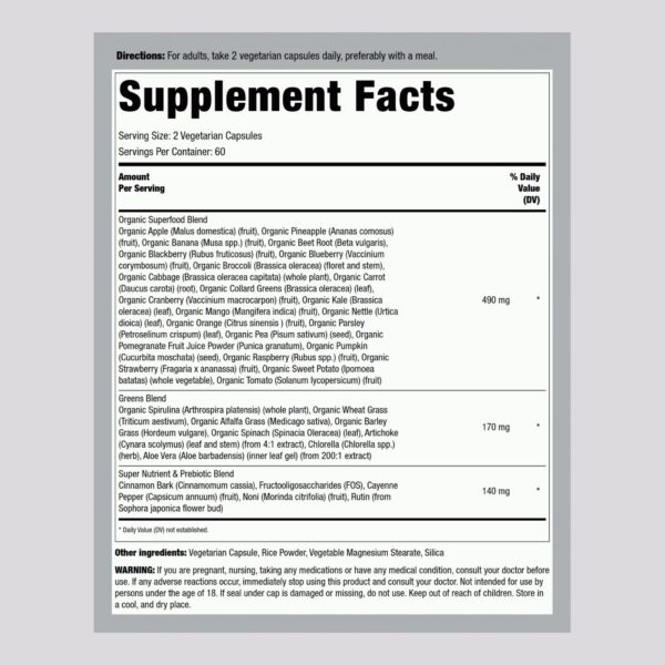 Cápsulas de suplemento de frutas y verduras Piping Rock