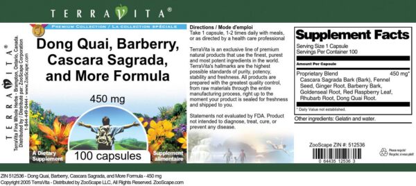 Cápsulas de suplemento herbal Dong Quai y más TerraVita