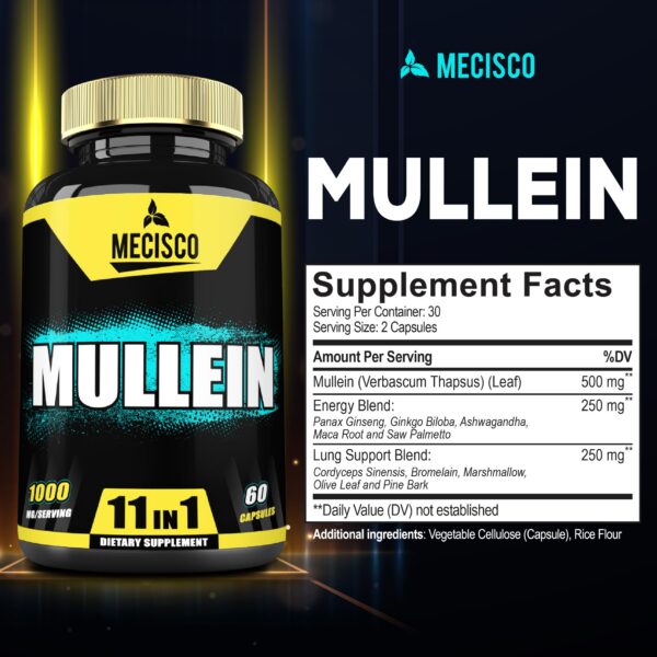 Detalle de cápsulas del suplemento de hoja de gordolobo Mecisco