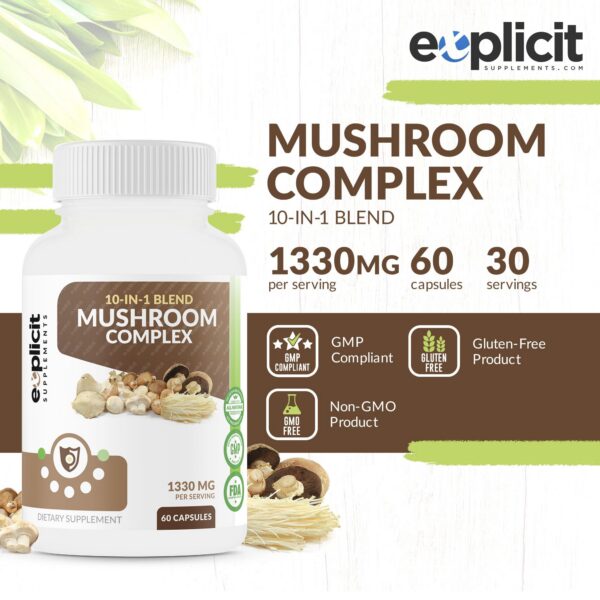 Cápsulas de suplemento de hongos mostradas