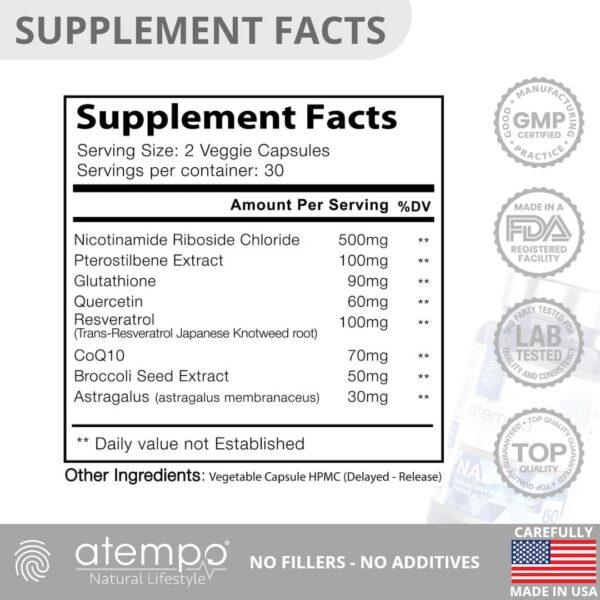 Cápsulas de suplemento NAD+ 1000 mg Atempo Natural
