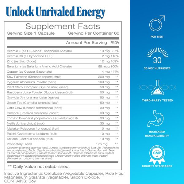 Cápsulas de suplemento natural para próstata y soporte urinario