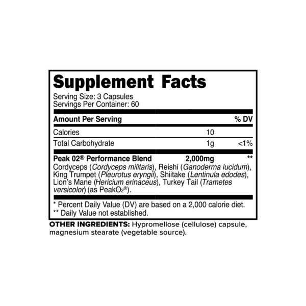 Cápsulas suplemento Primaforce Peak O2 con hongos naturales