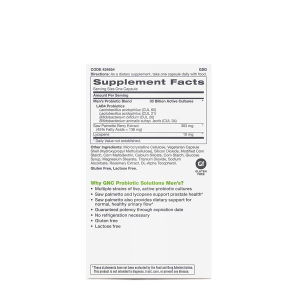 Cápsulas del suplemento probiótico GNC para salud masculina