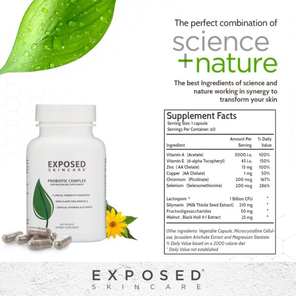 Cápsulas de suplemento probiótico para piel saludable Exposed Skin Care