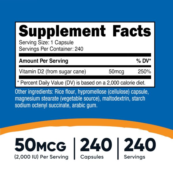 Cápsulas suplemento vitamina d2 Nutricost calidad tercerizados