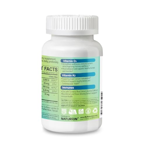 Cápsulas blandas NATURION D3+K2 IMMUNEX vitamina D y zinc