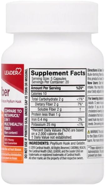 suplemento fibra natural psyllium en cápsulas Leader