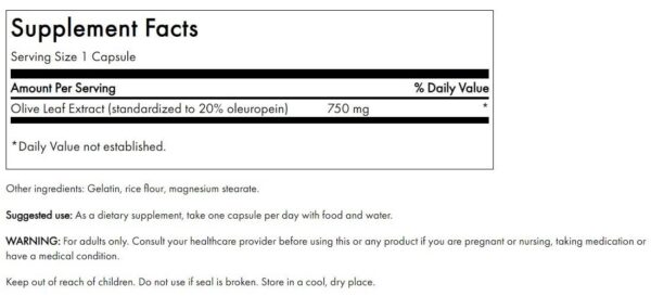 Cápsulas Swanson extracto hoja de olivo 60 unidades