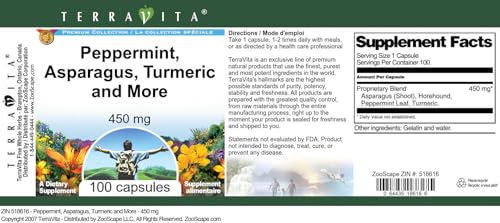 Cápsulas TerraVita menta espárragos cúrcuma en botella sellada