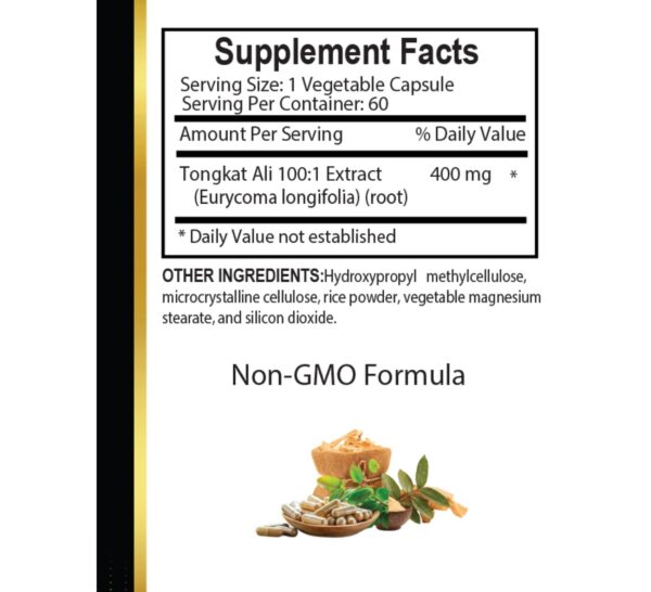 Etiqueta del producto Olanta Tongkat Ali 60 cápsulas