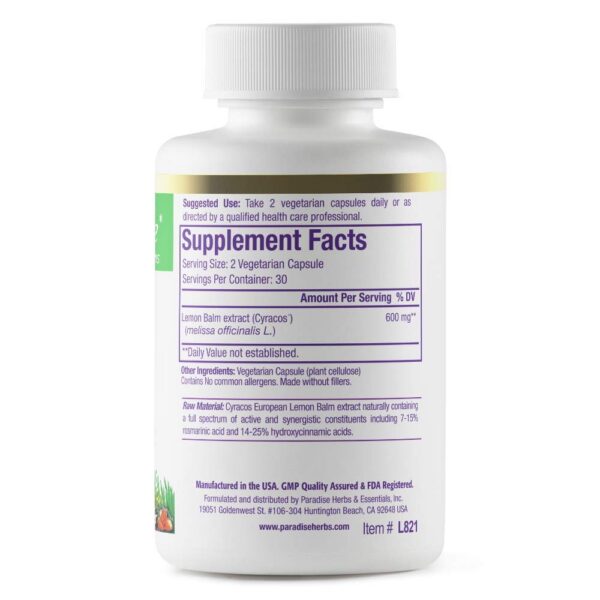 Version 1.0.0 Cápsulas de toronjil Paradise Herbs para alivio natural