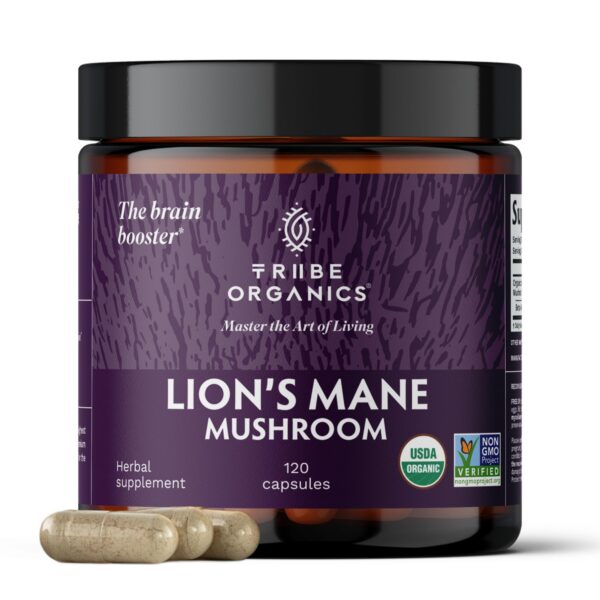 Cápsulas del dúo nootrópico TRIBE ORGANICS en fondo blanco