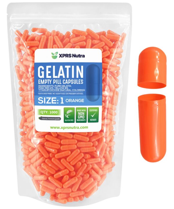Cápsulas vacías de gelatina tamaño 1 color naranja XPRS Nutra