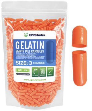 Version 1.0.0 Cápsulas vacías tamaño 3 XPRS Nutra color naranja pack 500 unidades