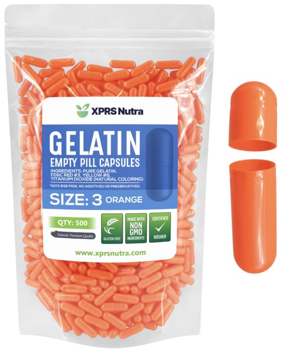 Cápsulas vacías tamaño 3 XPRS Nutra color naranja pack 500 unidades