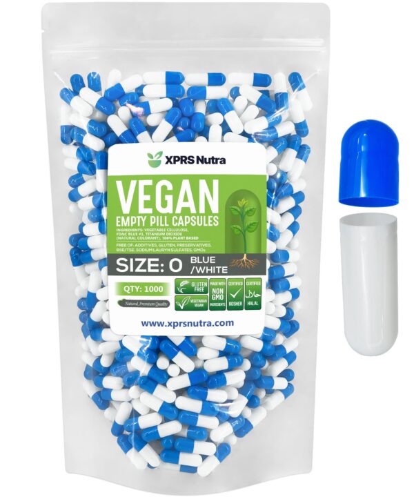 Cápsulas vacías veganas XPRS Nutra tamaño 0 en envase