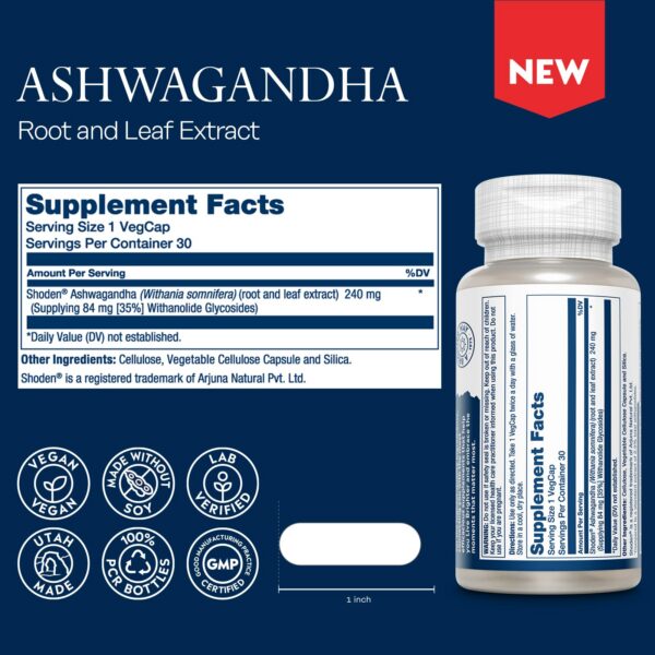 Cápsulas veganas de Ashwagandha con extracto de raíz y hoja 240 mg