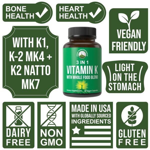 Cápsulas veganas Peak Performance vitamina K para máxima absorción