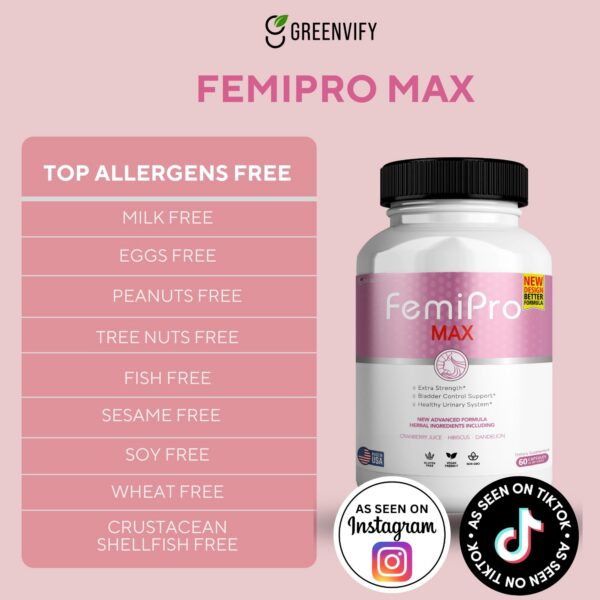 Version 1.0.0 Paquete de 60 cápsulas FemiPro MAX soporte urinario
