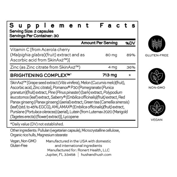 Version 1.0.0 Cápsulas veganas Hush & Hush SkinCapsule Brighten+ para reducir manchas