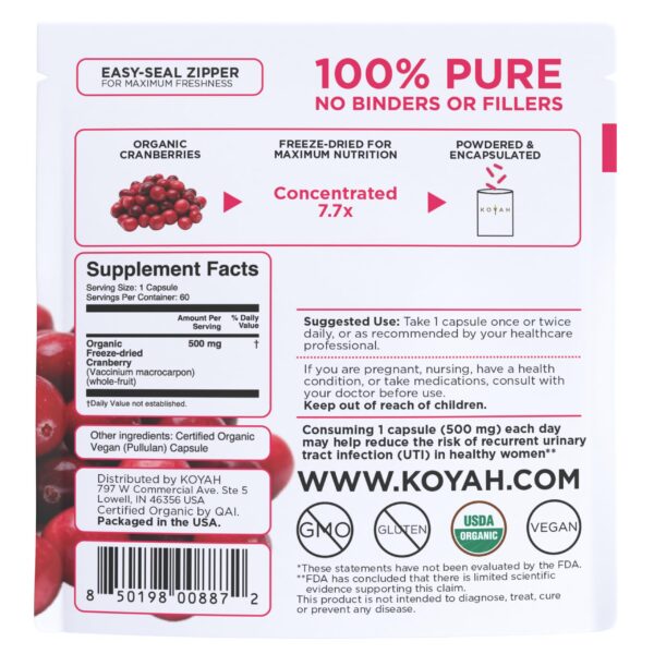 Cápsulas veganas KOYAH arándano rojo liofilizado