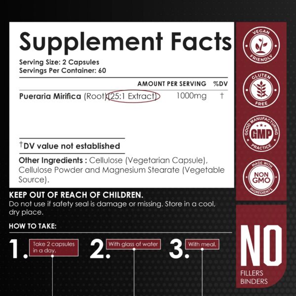 Cápsulas Veganas de Pueraria Mirifica Sin Gluten