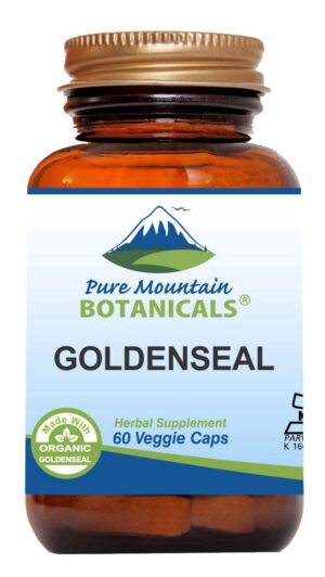 Frasco de cápsulas veganas de raíz de goldenseal Pure Mountain