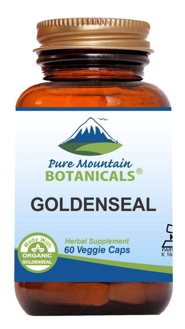 Frasco de cápsulas veganas de raíz de goldenseal Pure Mountain