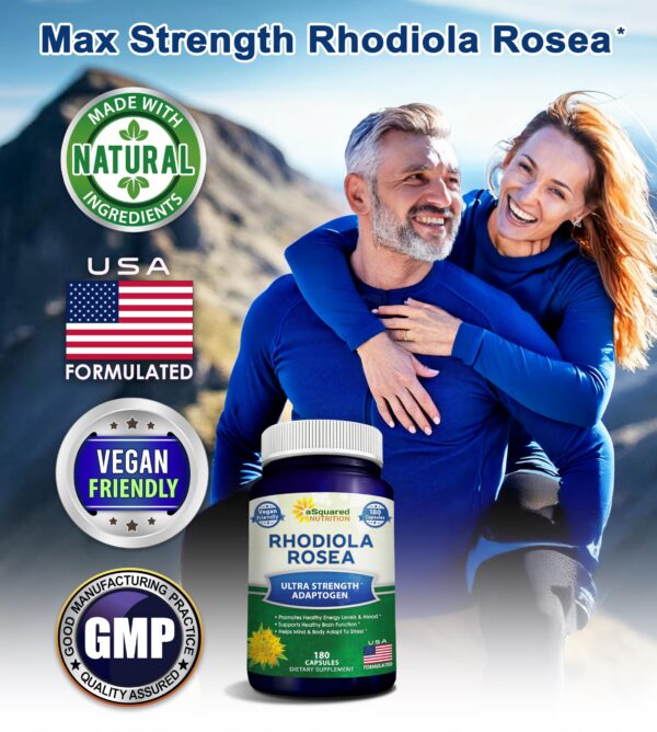 Cápsulas veganas de Rhodiola Rosea en mano