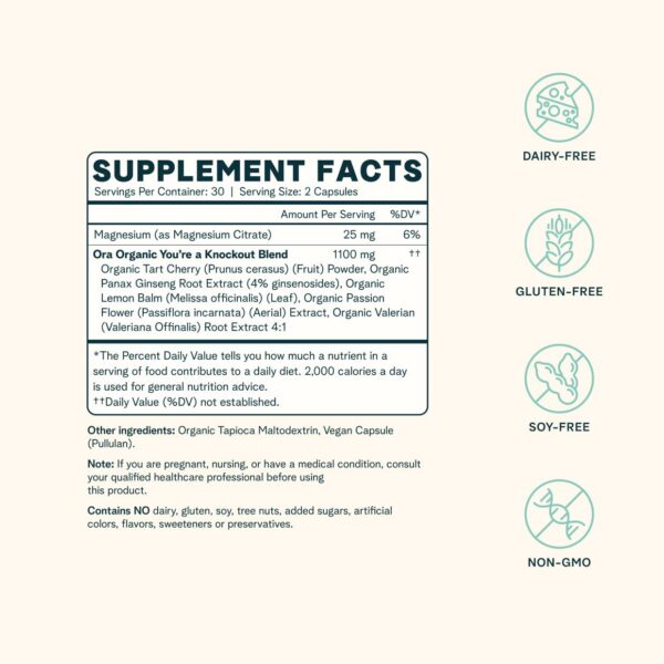 Cápsulas veganas suplemento para dormir Ora Organic