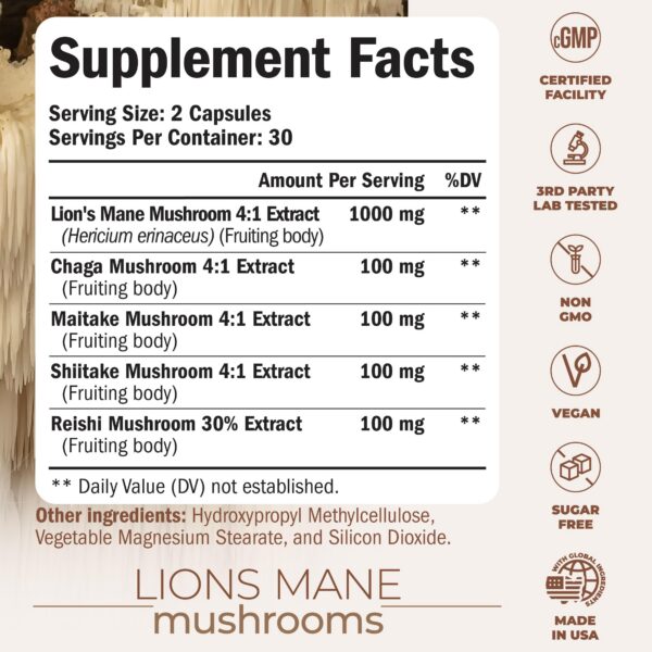 Version 1.0.0 Vista cápsulas veganas suplemento de hongos para concentración y energía