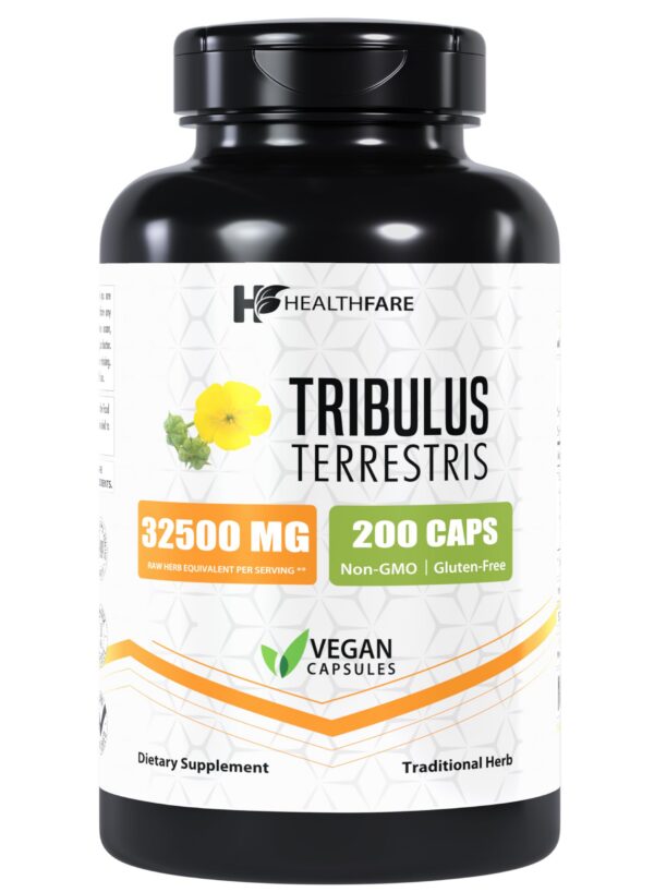 Frasco de cápsulas veganas Tribulus Terrestris 32,500 mg HealthFare