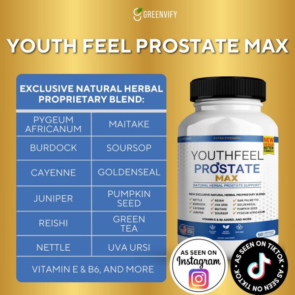 Cápsulas veganas Youthfeel Prostate Max para salud masculina