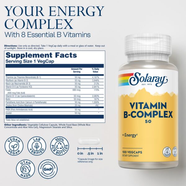 Cápsulas veganas de vitamina B complejo Solaray