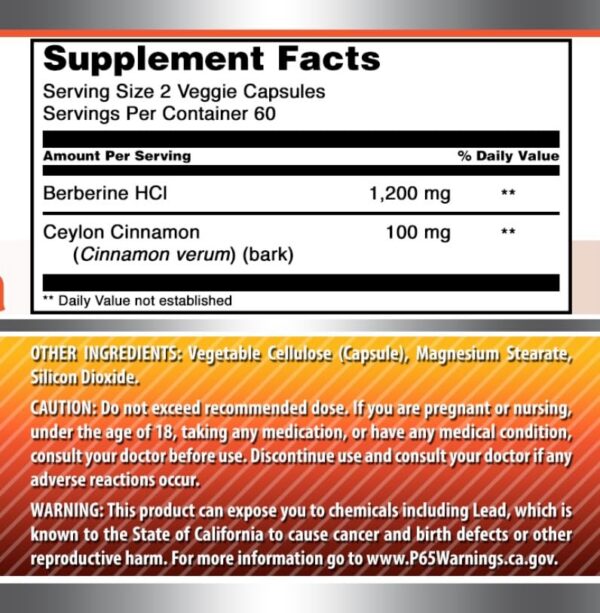 Cápsulas vegetales suplemento berberina 1200mg por dosis