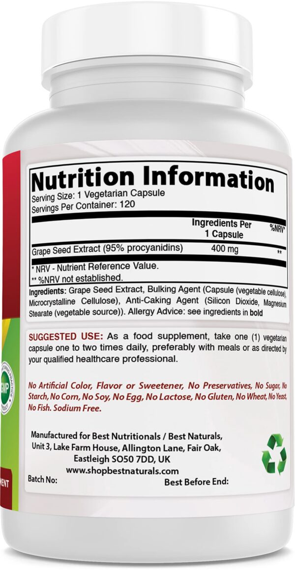 Version 1.0.0 Cápsulas vegetales Best Naturals extracto de semilla de uva sin gluten