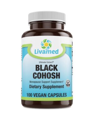 Envase de cápsulas vegetales de Cohosh Negro Livamed 100 unidades