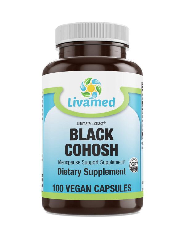 Envase de cápsulas vegetales de Cohosh Negro Livamed 100 unidades