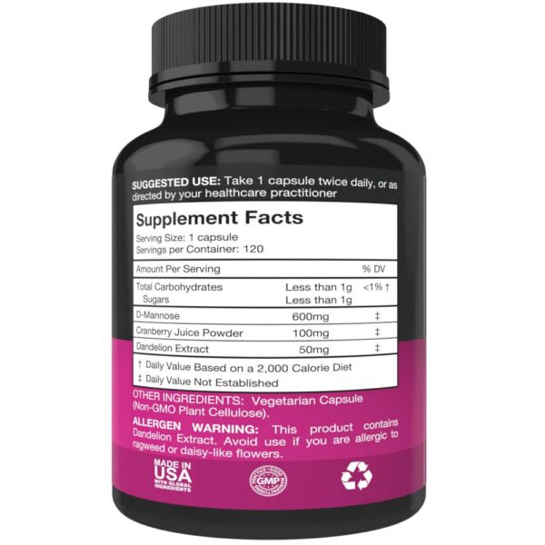 Detalle cápsulas vegetales de D Mannose y extracto de arándano