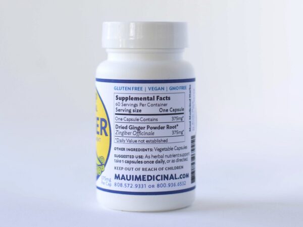Cápsulas vegetales Maui Medicinal Herbs jengibre orgánico Hawái