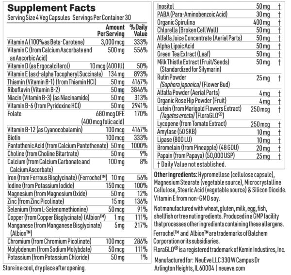 Version 1.0.0 Cápsulas vegetales NeuEve Multivitaminas para menopausia apoyo inmunológico
