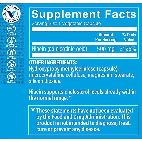 Cápsulas vegetales de Niacina 500 mg para colesterol saludable